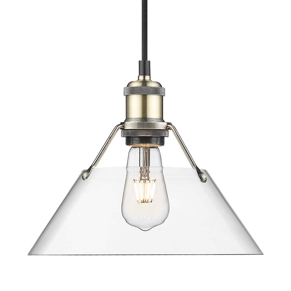 Yep by Golden Lighting Orwell 1-light 10in Pendant in Aged Brass and Clear Glass